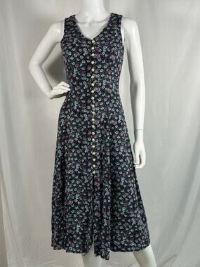 Vintage Lisa Jo Floral Midi Dress Women's Sleeveless Dress Cottagecore Small